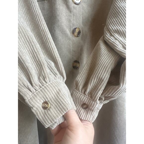 Nasty Gal Beige Corduroy Collar Button Up Oversized Shacket with Front Pocket - Picture 4 of 9